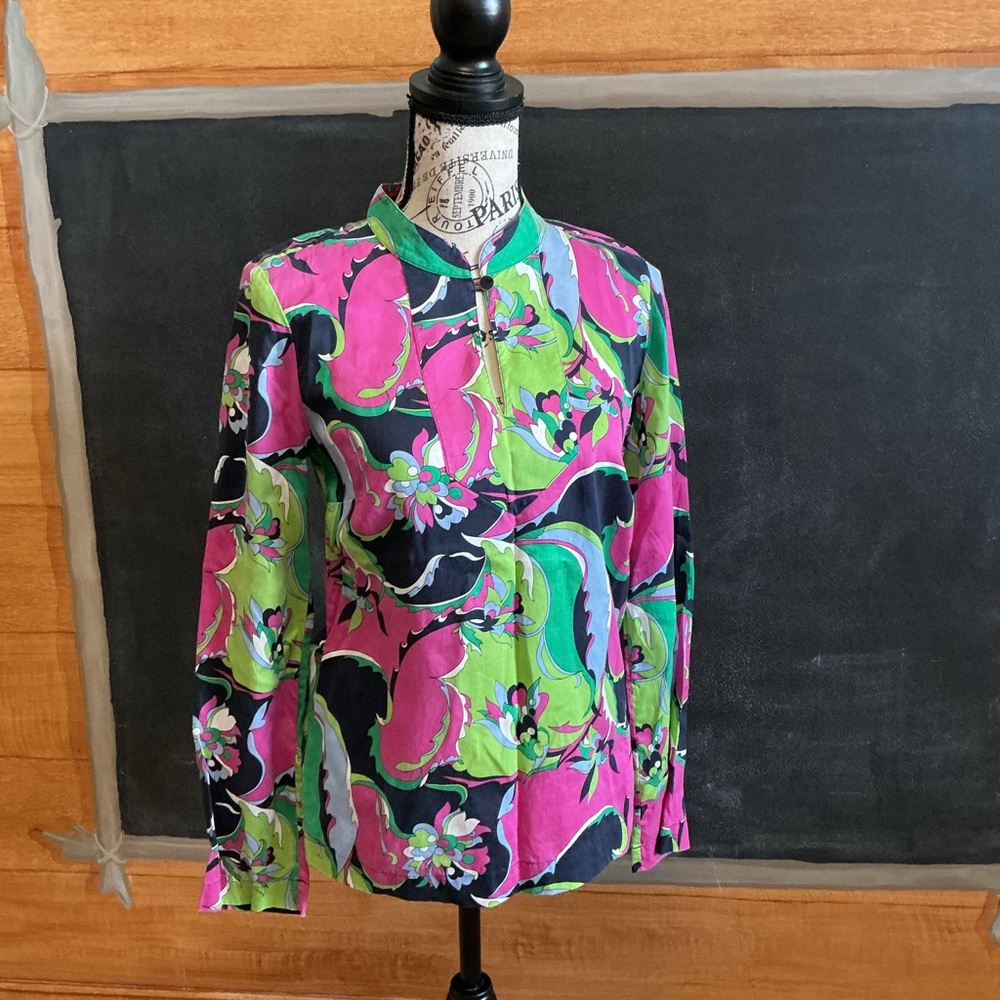 Talbots size 2 colorful long sleeve blouse